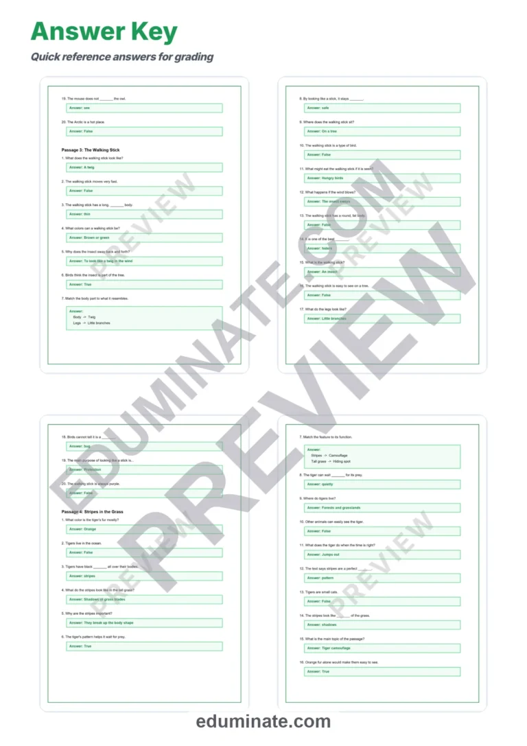 Camouflage in Nature Reading Comprehension Passages and Questions Grades 2-6 sample page 6