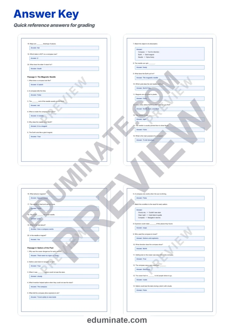 Compass Navigation Reading Comprehension Passages and Questions Grades 2-6 sample page 6