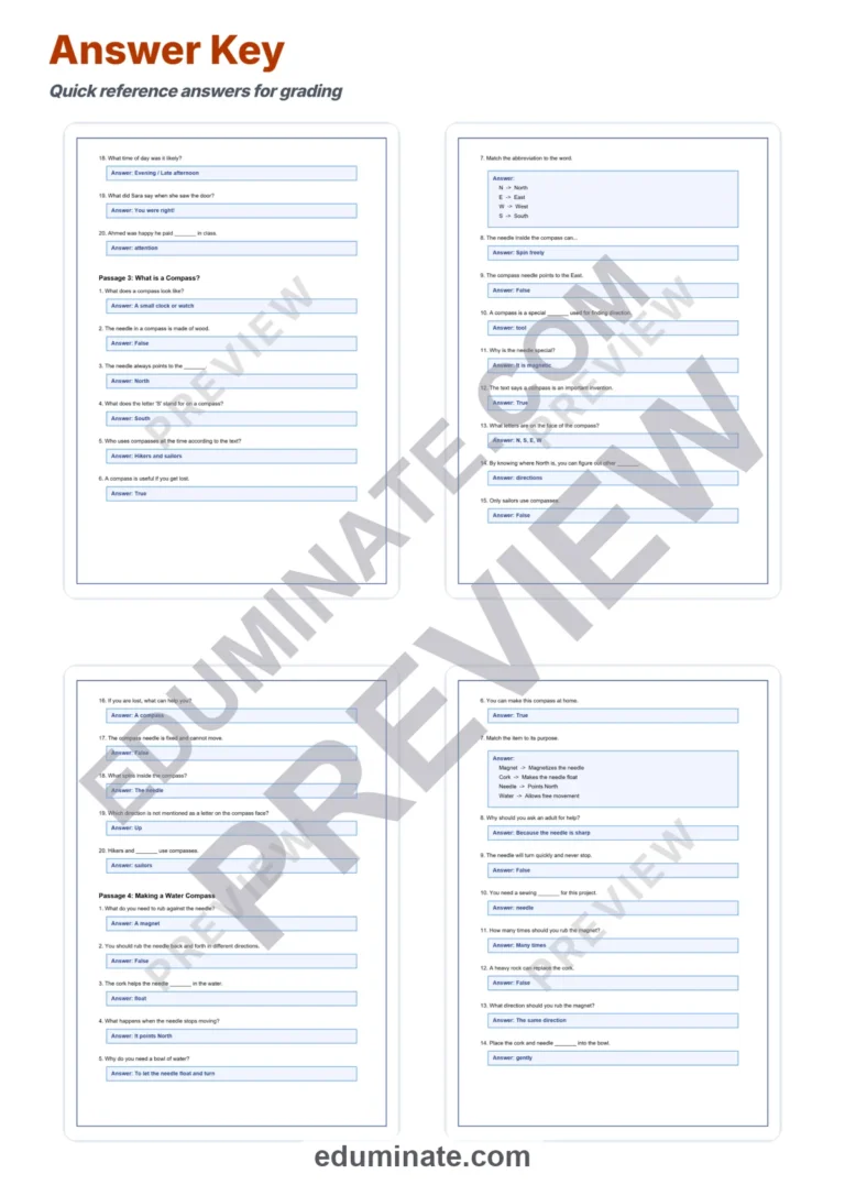 Compass Reading Comprehension Passages and Questions Packet for Grades 2-7 sample page 6