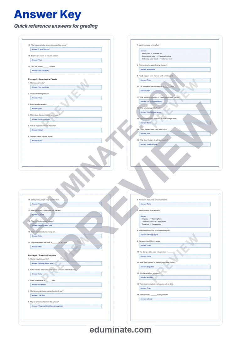 Dam Construction Reading Comprehension Passages and Questions for Grades 3-7 sample page 6