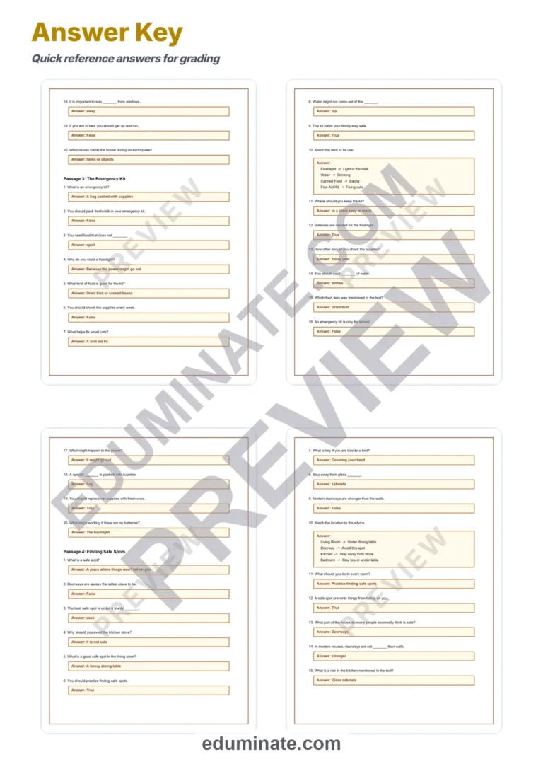 Earthquake Safety Reading Comprehension Passages and Questions for Grades 3-7 sample page 6