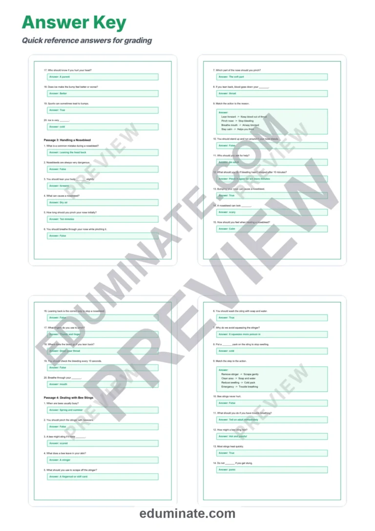 First Aid Basics Reading Comprehension Passages and Questions for Grades 2-6 sample page 6