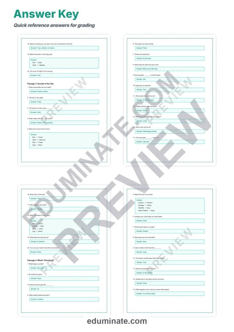 Exploring the Five Senses Reading Comprehension Passages and Questions 1-5 sample page 6