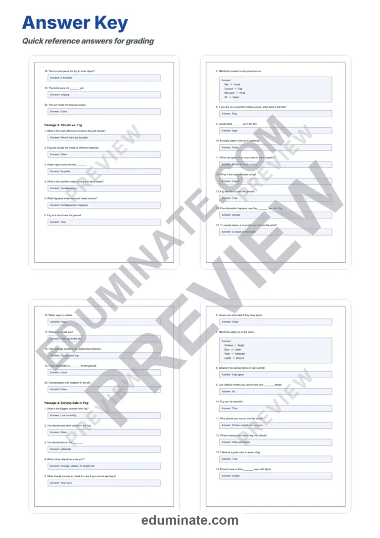 Mysteries of the Mist Fog Reading Comprehension Passages and Questions 2-6 sample page 6