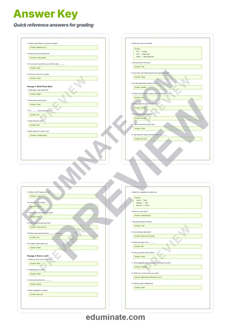 Growing Vegetables Reading Comprehension Passages and Questions Grades 1-5 sample page 6