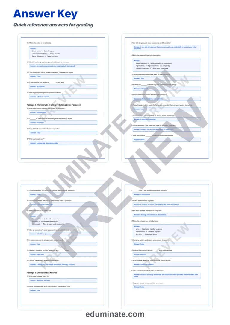 Internet Safety Reading Comprehension Passages and Questions for Grades 6-8 sample page 6