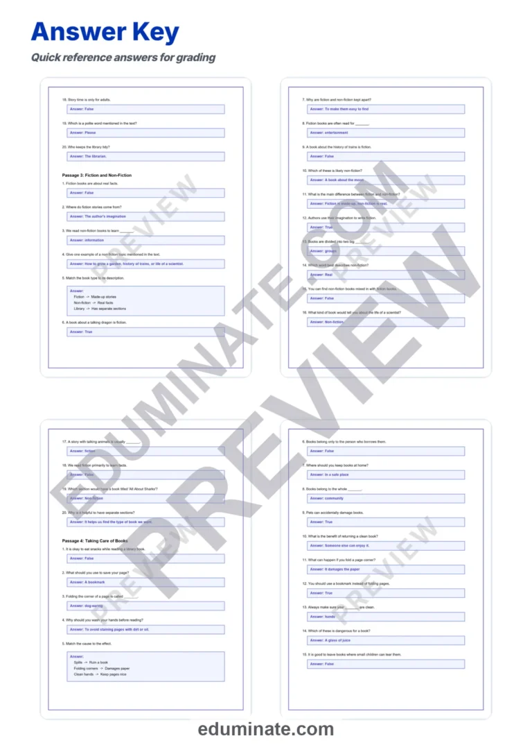 Library Skills Reading Comprehension Passages and Questions for Grades 2-6 sample page 6
