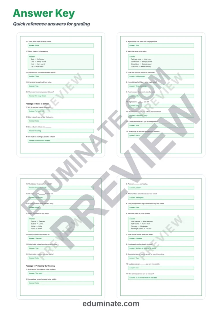 Noise Pollution Reading Comprehension Passages and Questions for Grades 2-8 sample page 6