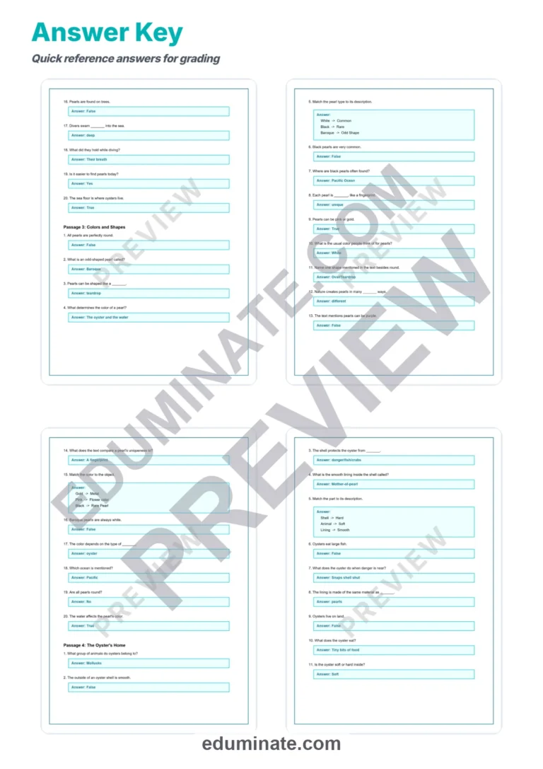 Pearl Reading Comprehension Passages Science Worksheets for 2nd to 6th Grade sample page 6