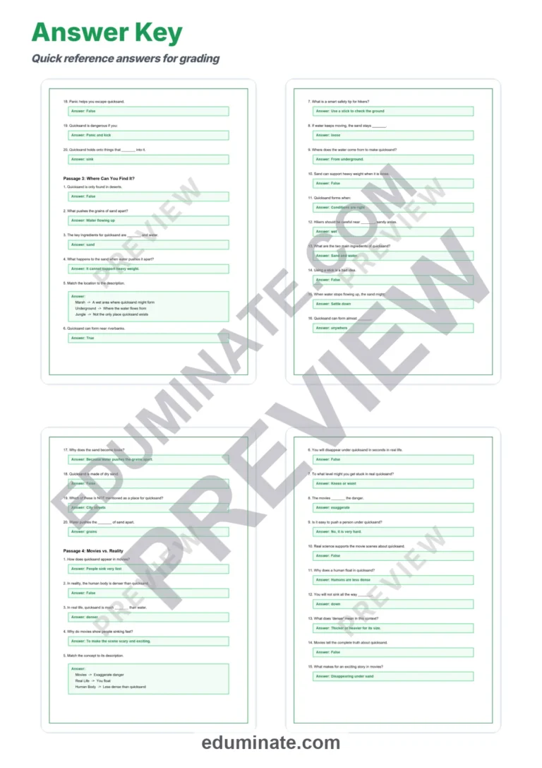 Quicksand Science Reading Comprehension Passages STEM Worksheets 3rd 8th Grade sample page 6