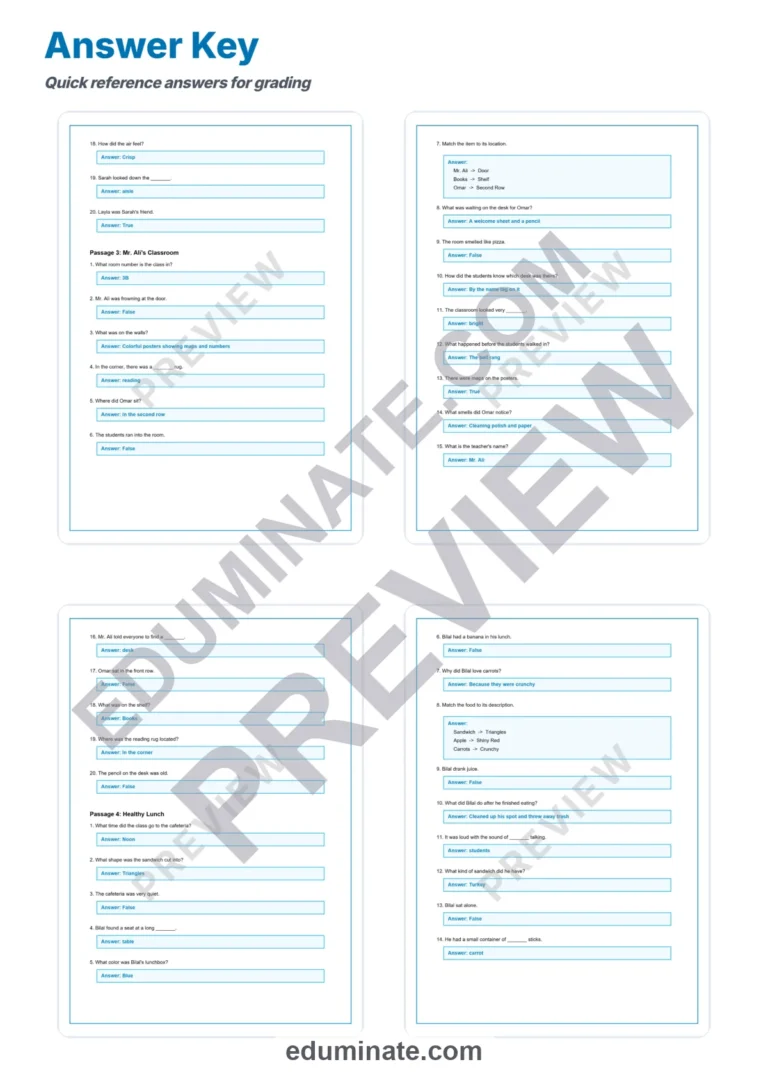 Back to School Reading Passages: Reading Passages with Answer Keys, Grades 2-4 sample page 6