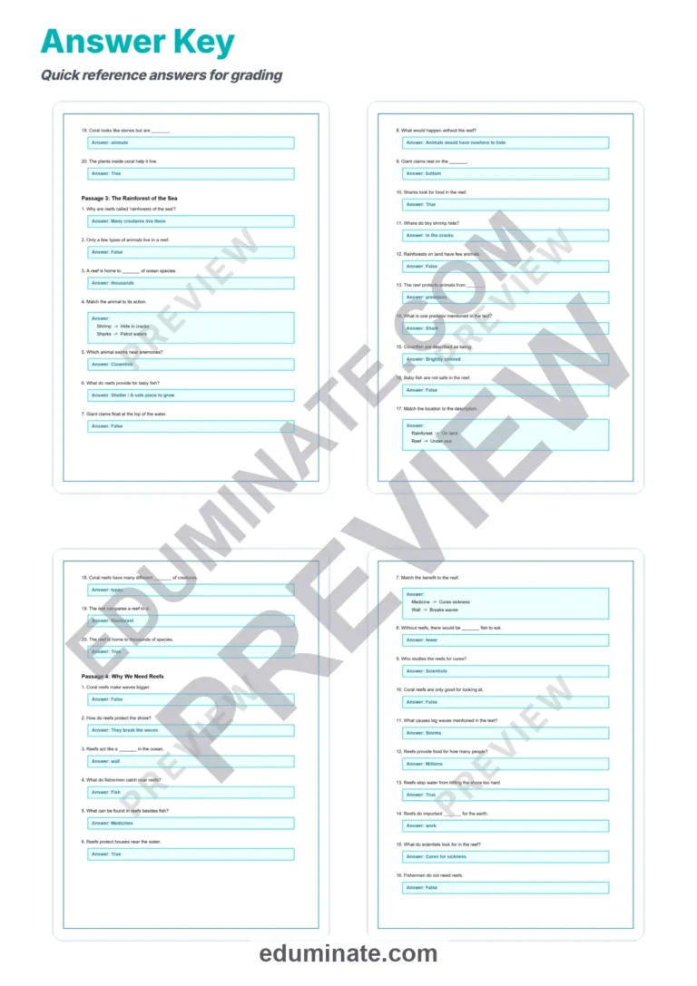 Protecting Coral Reefs Reading Comprehension Passages Science Worksheets 2nd 6th sample page 6
