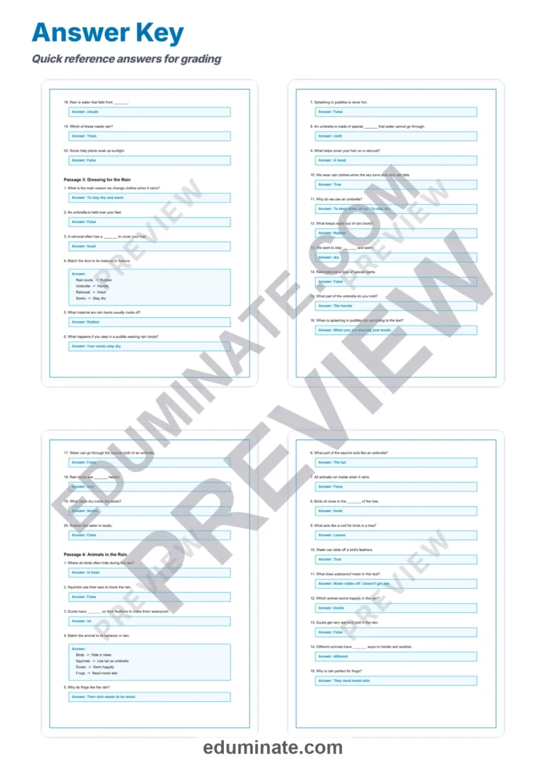 Rain Reading Comprehension Passages Water Cycle Science Worksheets 2nd 6th sample page 6