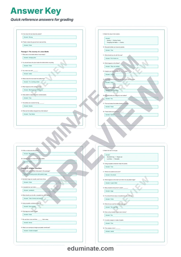 Recycling Reading Passages: Reading Passages with Answer Keys, Grades 2-6 sample page 6