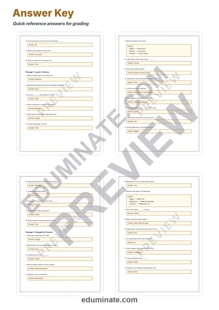 Rocks and Minerals Worksheets: Reading Passages with Answer Keys, Grades 3-7 sample page 6