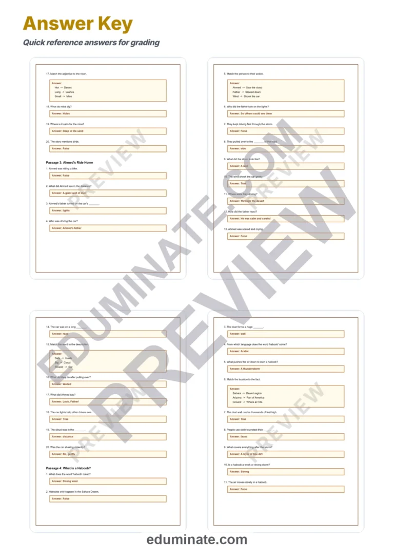 Sandstorms Reading Comprehension Passages Desert Weather Worksheets 2nd 8th sample page 6