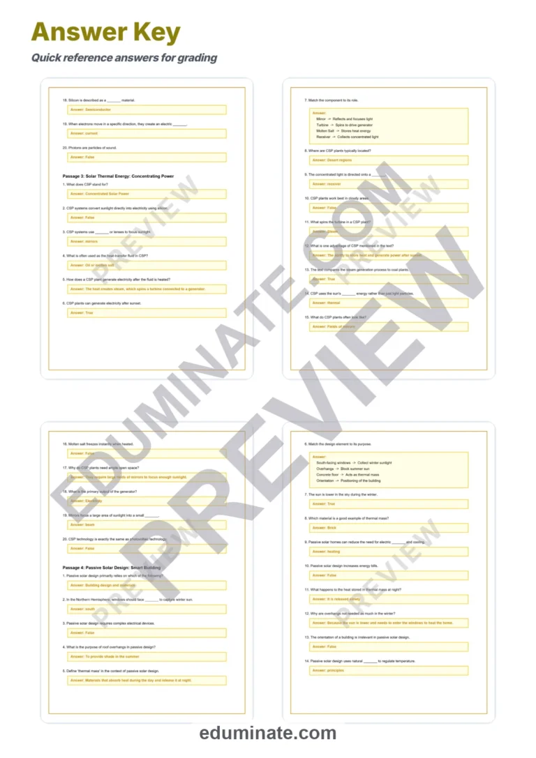Solar Energy Reading Comprehension Passages Science Worksheets 6th 8th Grade sample page 6
