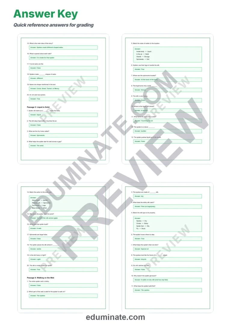Spider Webs Reading Comprehension Passages Science Worksheets 2nd 6th Grade sample page 6