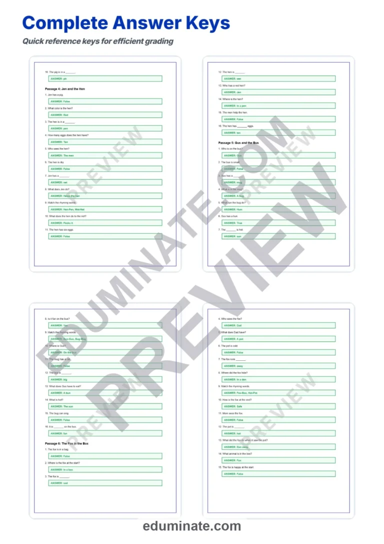 Reading Simple CVC Sentences Worksheets for Kindergarten and 1st Grade Class sample page 6