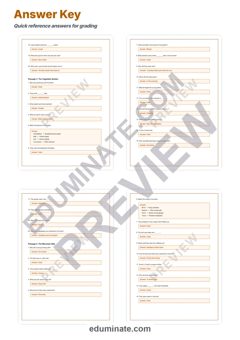 Summer Worksheets: Reading Comprehension Passages with Answer Keys, Grades 4-6 sample page 6
