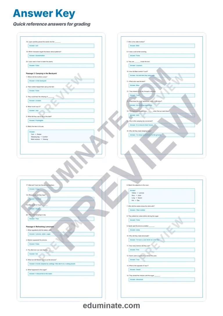 Summer Reading Comprehension Passages with Questions and Answer Keys, Grades 1-5 sample page 6