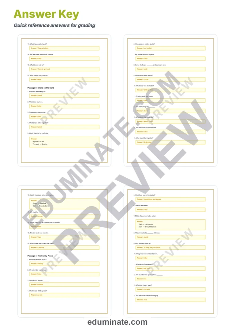 Summer Reading Comprehension Passages Worksheets 1st to 5th Grade Activities sample page 6