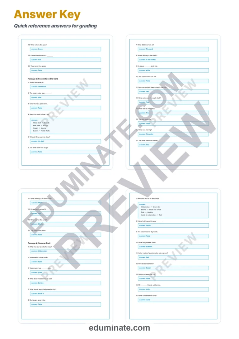 Summer Vacation Reading Comprehension Passages Worksheets 1st to 5th Grade sample page 6