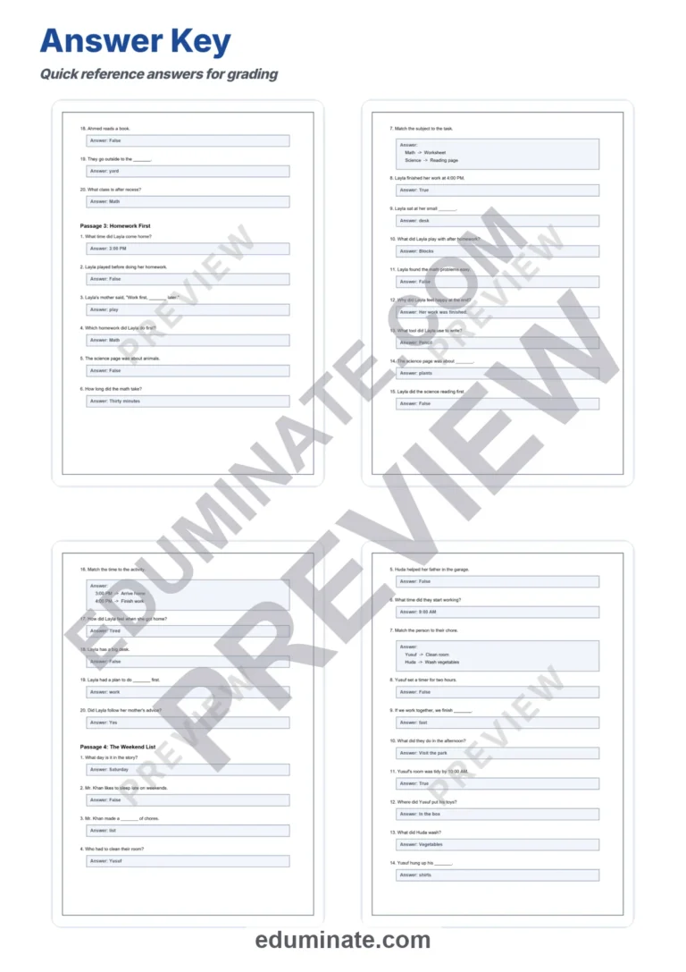 Time Management Worksheets: Reading Passages with Answer Keys, Grades 2-6 sample page 6