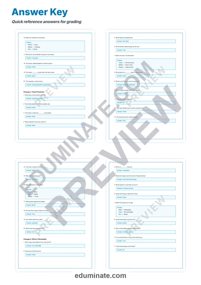 Windmill Energy Reading Comprehension Passages Worksheets Science 2nd-6th Grade sample page 6