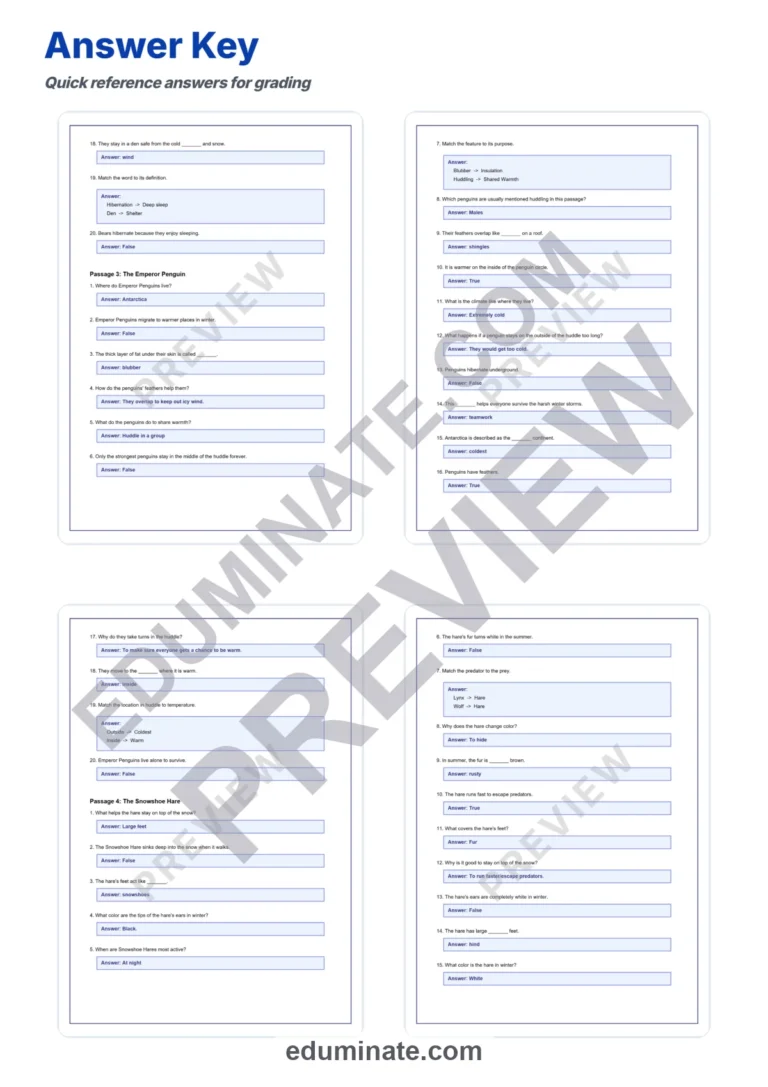 Winter Comprehension Worksheets: Reading Passages with Answer Keys, Grades 3-5 sample page 6
