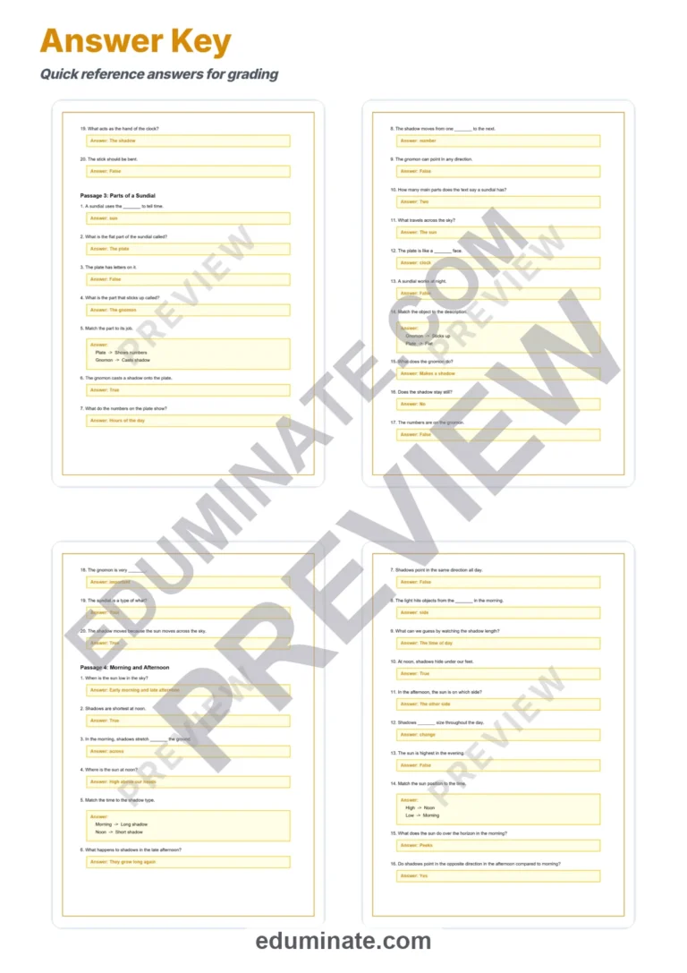 Sundials and Time Reading Comprehension Passages Worksheets 2nd to 6th Grade sample page 6