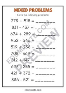 3 Digit Addition and Subtraction Worksheets | Within 1000 | 16 Printable Pages page 6