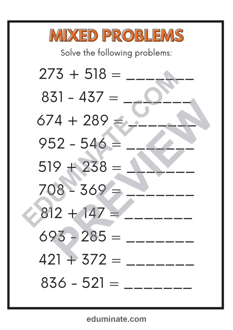 3 Digit Addition and Subtraction Worksheets | Within 1000 | 16 Printable Pages sample page 6