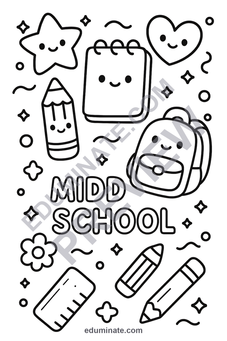 Middle School Coloring Pages 59 Back to School Tween Art Activity Worksheets sample page 6
