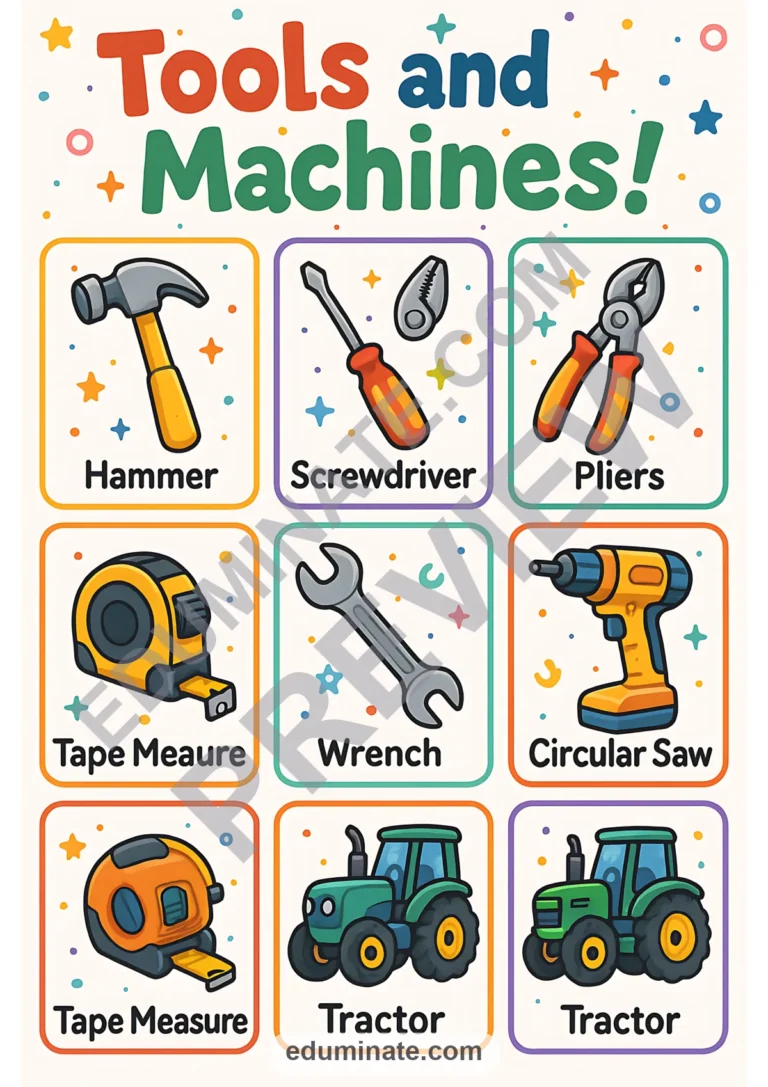 Tools Flashcards | Printable Tools and Machines Picture Cards | 52 Card Pages sample page 6