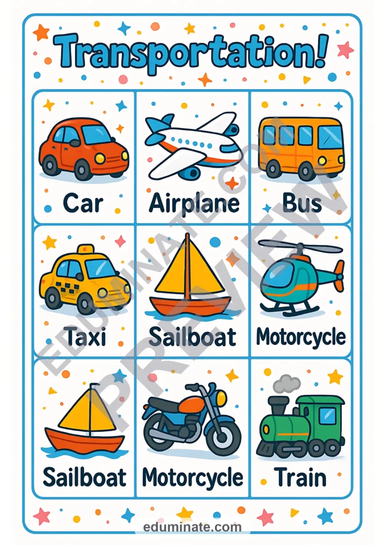 Transportation Flashcards | Printable Vehicle Picture Cards | 72 Card Pages sample page 6