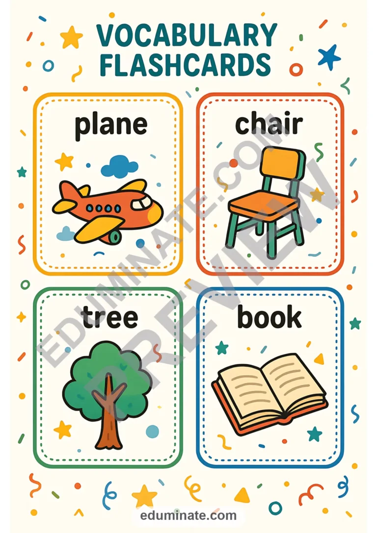 English Vocabulary Flashcards | Picture Word Cards for Pre-K | 26 Card Pages sample page 6