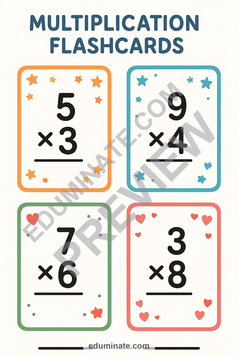 Multiplication Fact Flashcards | Printable Times Tables Cards | 58 Card Pages sample page 6