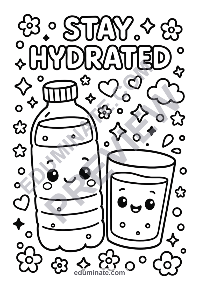 Drinking Water Reminder Coloring Pages Stay Hydrated Coloring Sheets 50 Pages sample page 6