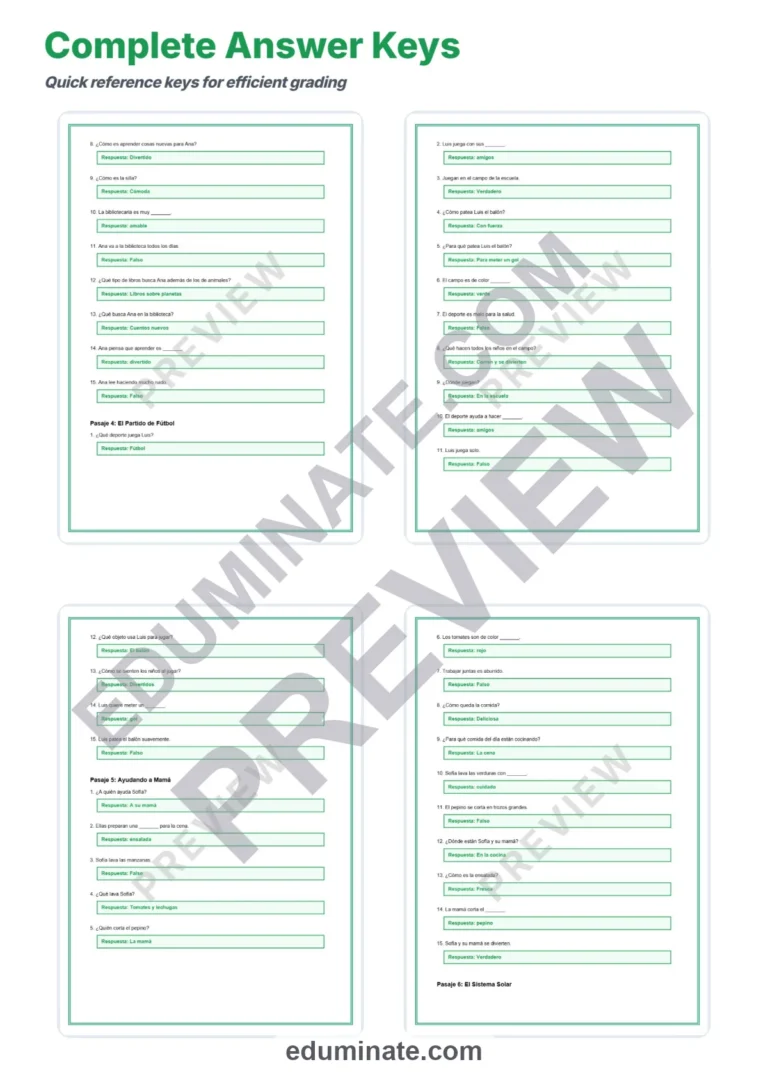 Spanish Reading Activities – Second Grade Spanish Reading Passages and Questions sample page 6