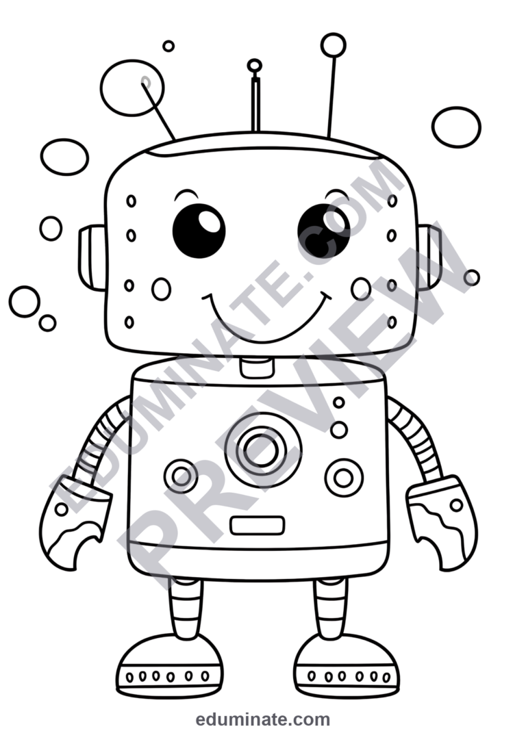 Robot Coloring Pages 70 Cute Futuristic Android STEM Art Activity Worksheets sample page 6