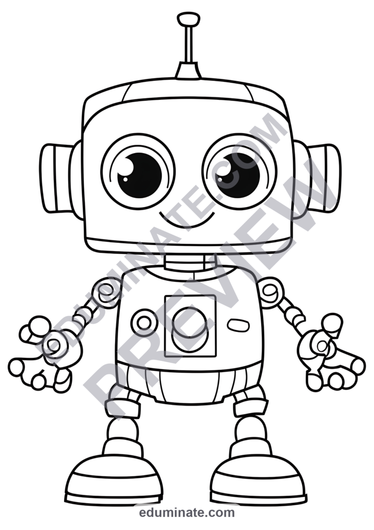 Robot Coloring Sheets 34 Cute Mech Armor Android STEM Art Activity Worksheets sample page 6