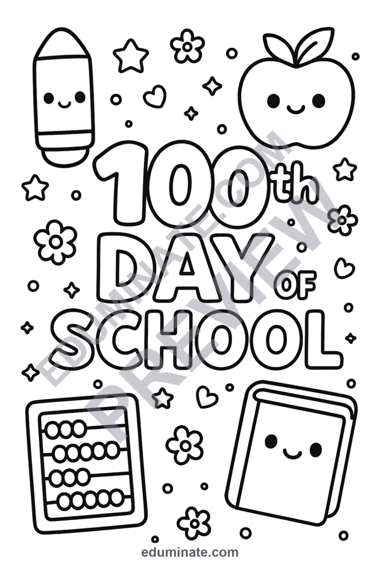 100th Day of School Coloring Pages | Milestone Sheets | Kids Activity Pages sample page 6