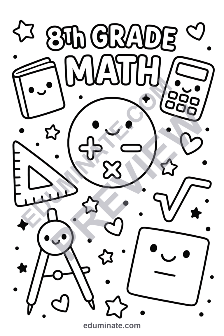 Printable Math Coloring Pages | Calculator and Ruler Art | Middle School Sheets sample page 6