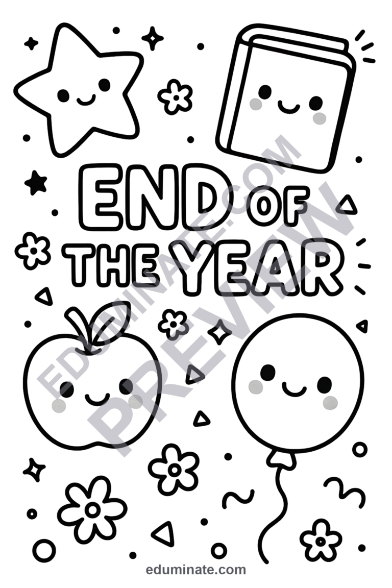 Year End Activities Coloring Sheets Last Day of School Party Pages 30 Sheets sample page 6