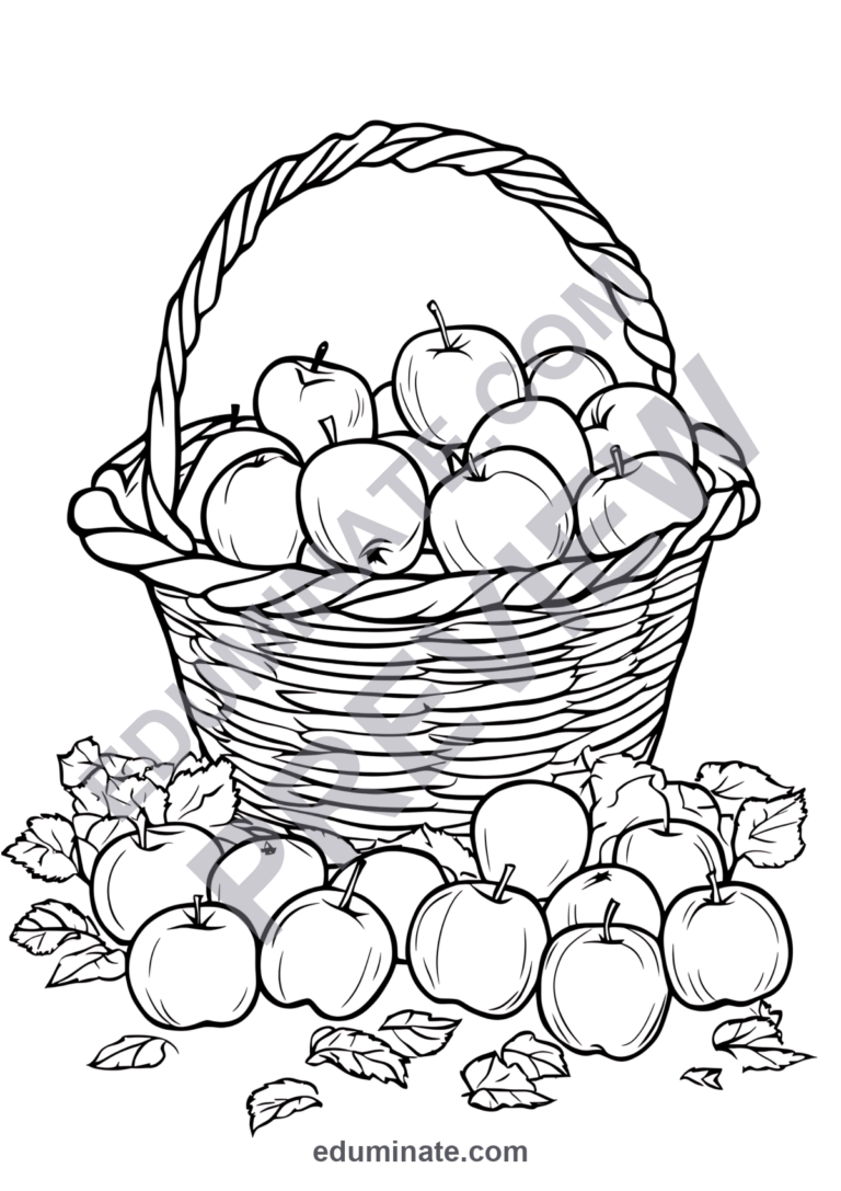 Fall Apple Coloring Pages | Apple Tree, Basket, and Orchard Printables for Kids sample page 6