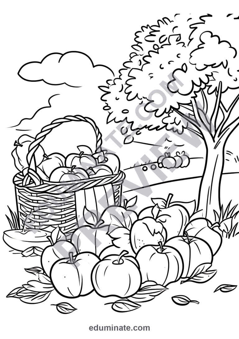 Apple Orchard Coloring Pages | Apple Baskets, Trees and Fall Activities for Kids sample page 6