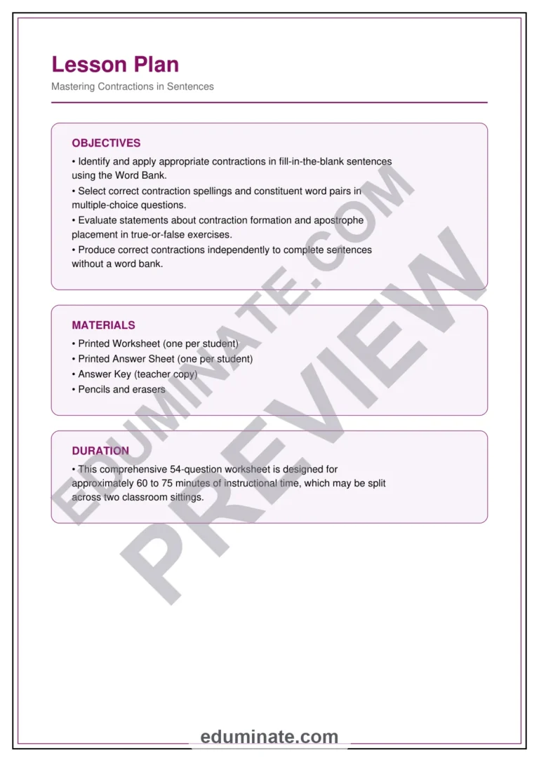 Contractions Worksheets – Sentences Practice Packet – Combining Words Exercises sample page 6
