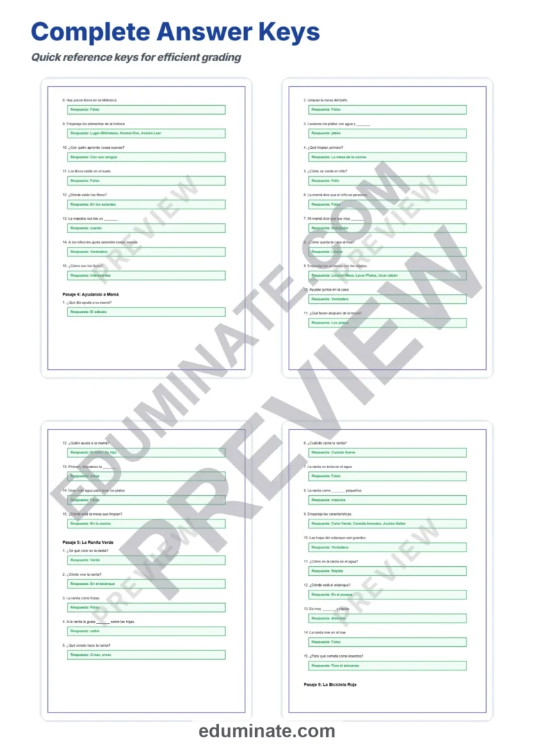 Spanish Reading Comprehension Worksheets – Reading Passages and Questions sample page 6