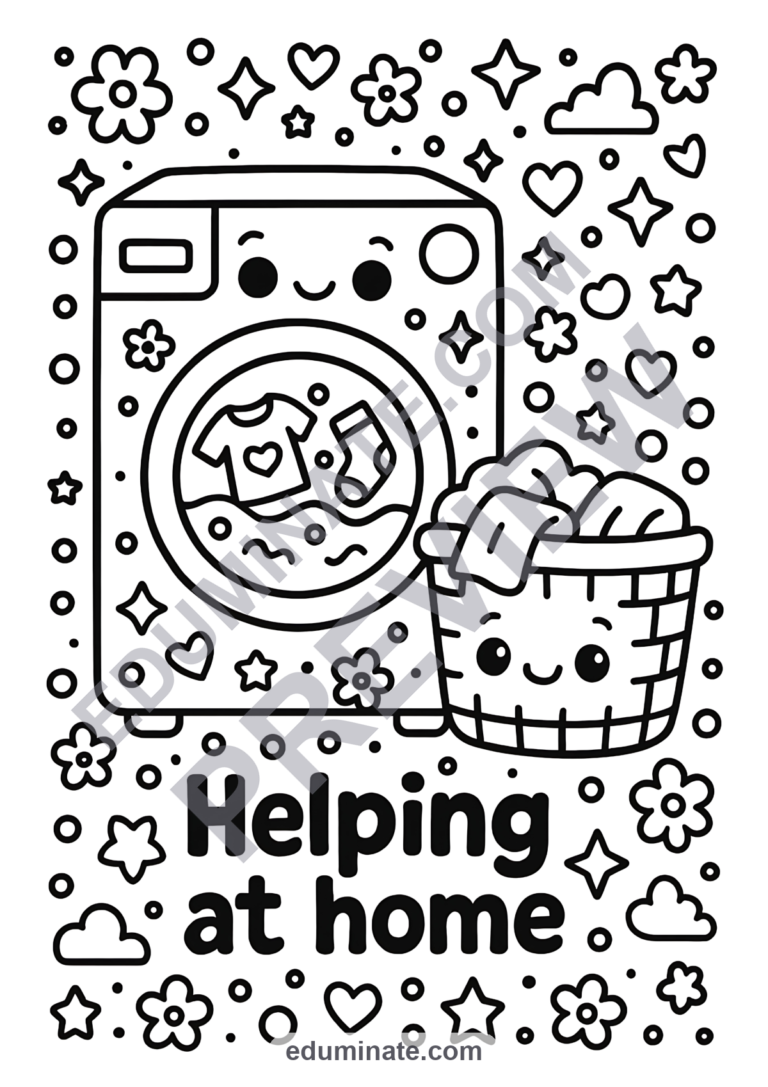 Household Chores Coloring Pages Helping at Home Activity Sheets Pack for Kids sample page 6